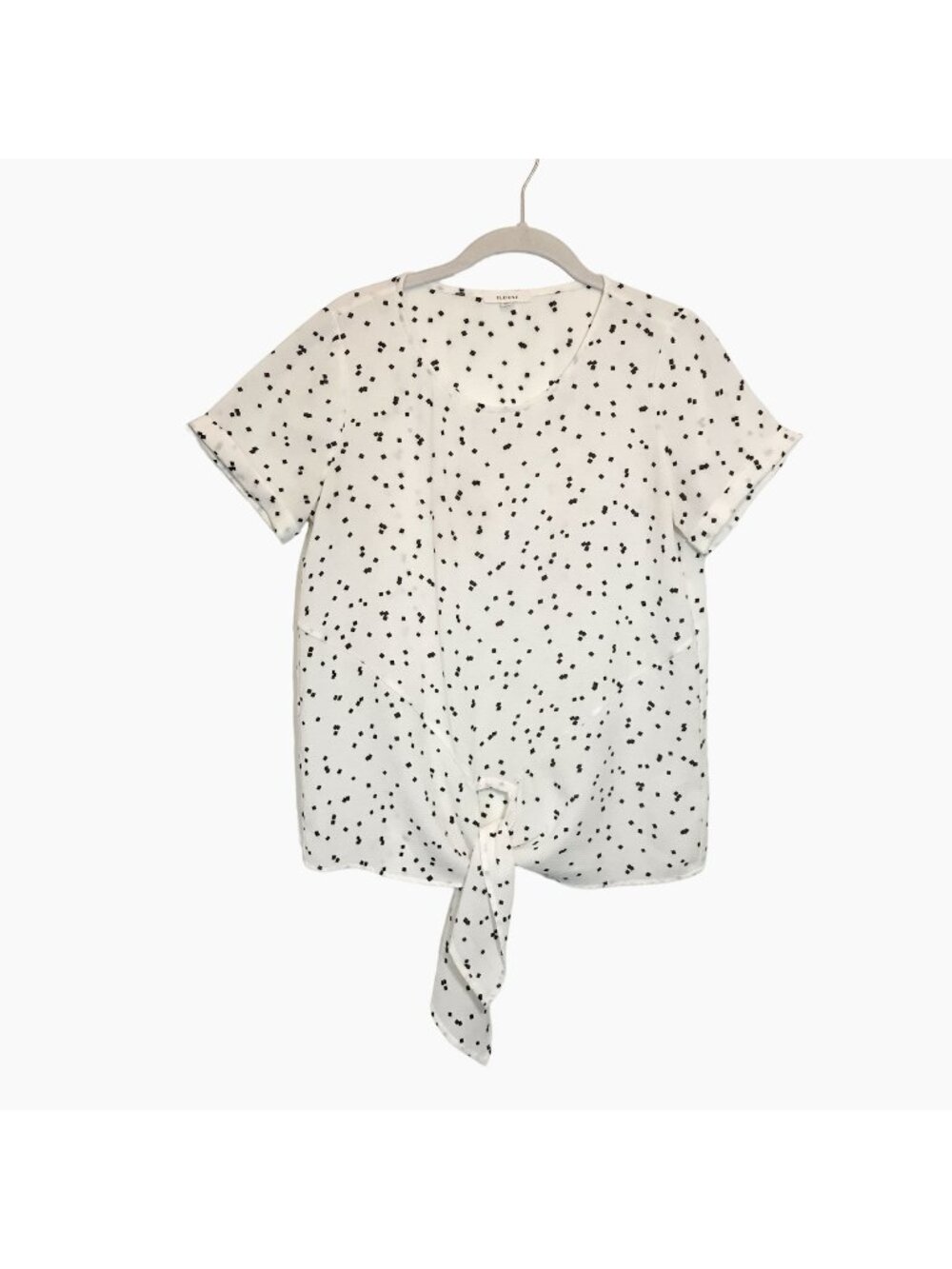 Pleione Women's Tie Front Short Sleeve Blouse in White Black - Size XS